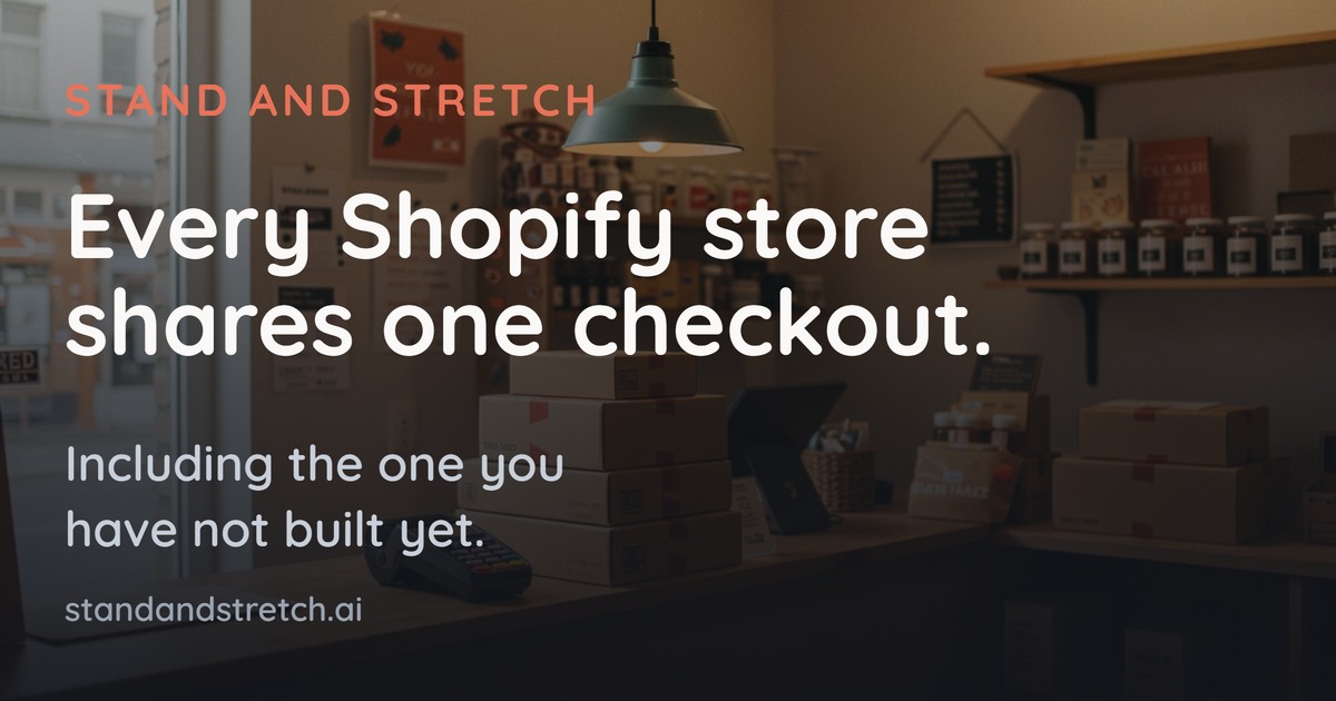 Not a website. A consumer network. Every Shopify store shares one checkout. Stand And Stretch, Columbus GA.