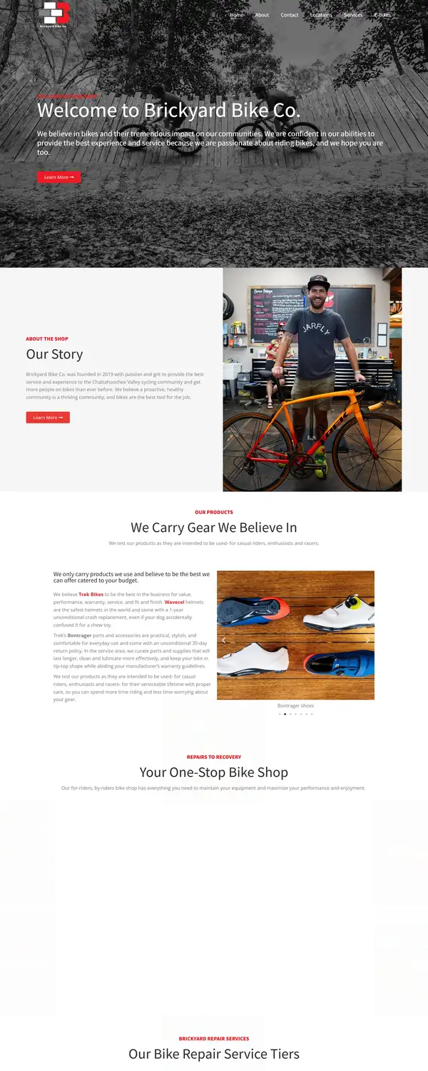 Brickyard Bike Co. website screenshot
