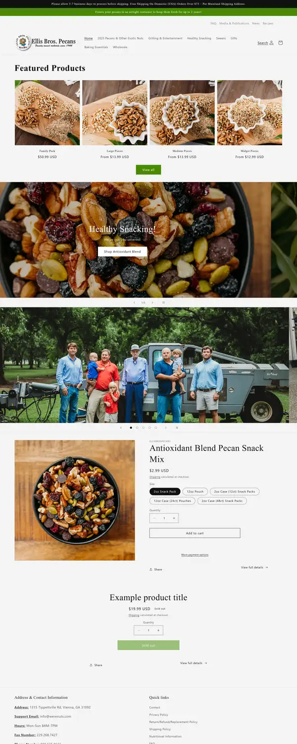 Ellis Bros. Pecans website screenshot