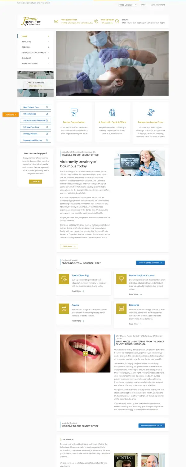 Family Dentistry of Columbus website screenshot