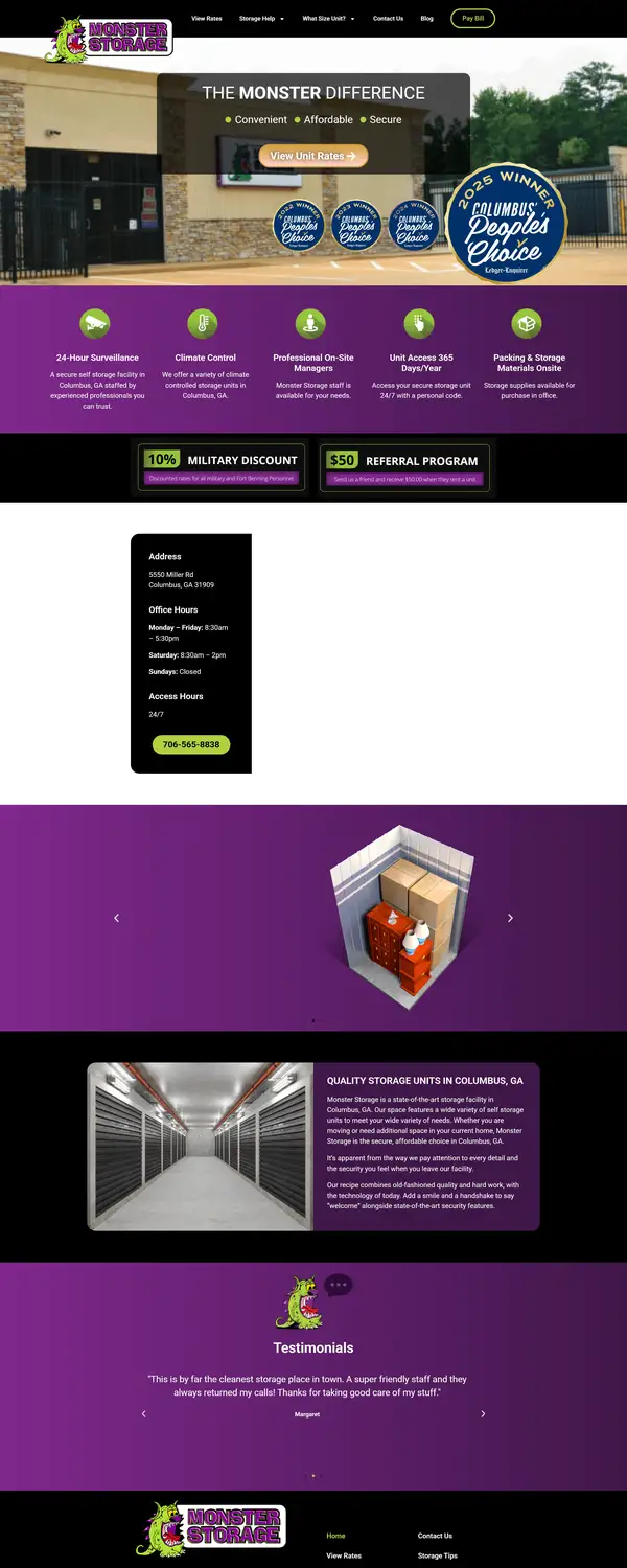 Monster Storage website screenshot