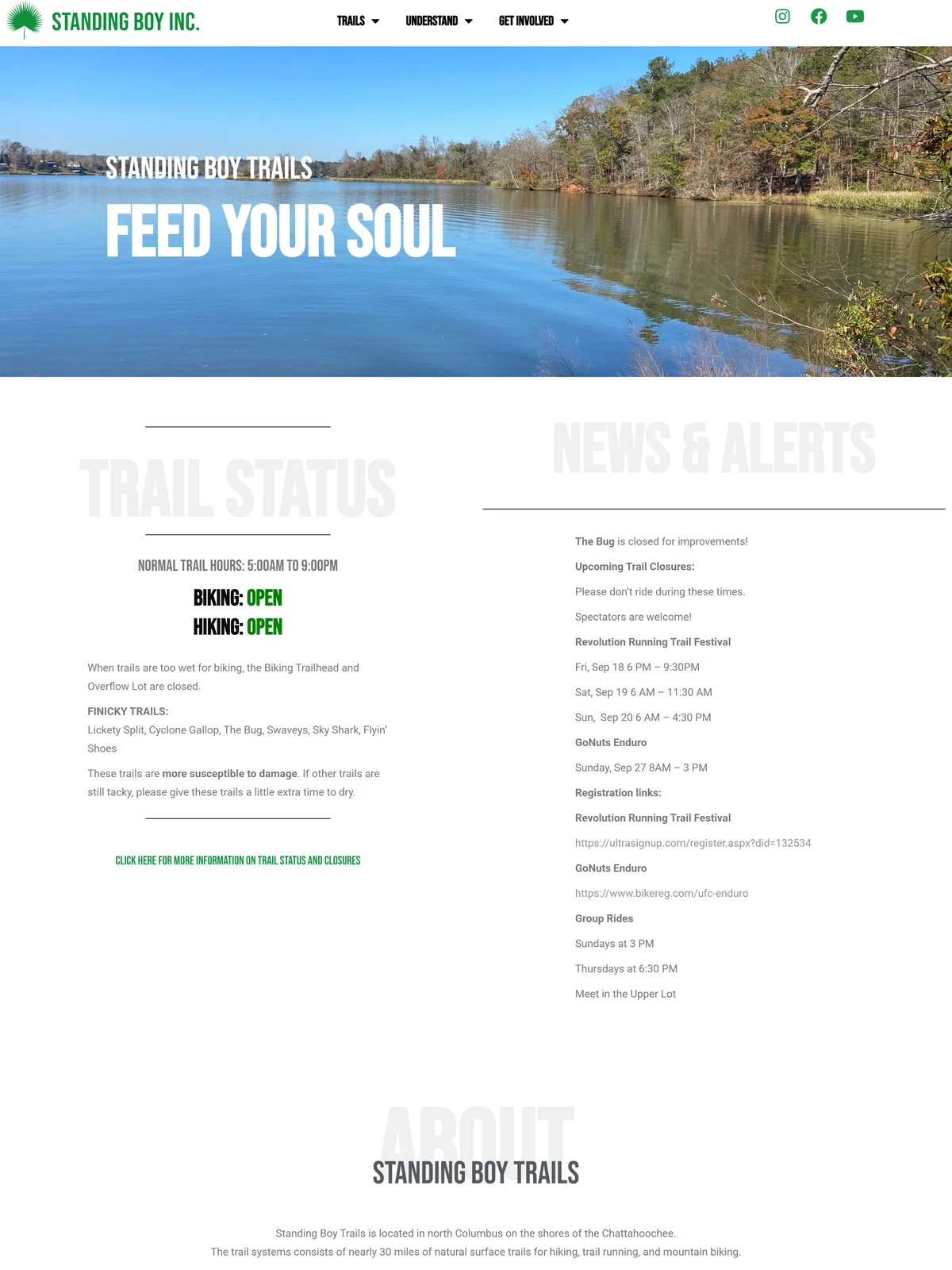 Standing Boy Trails website screenshot