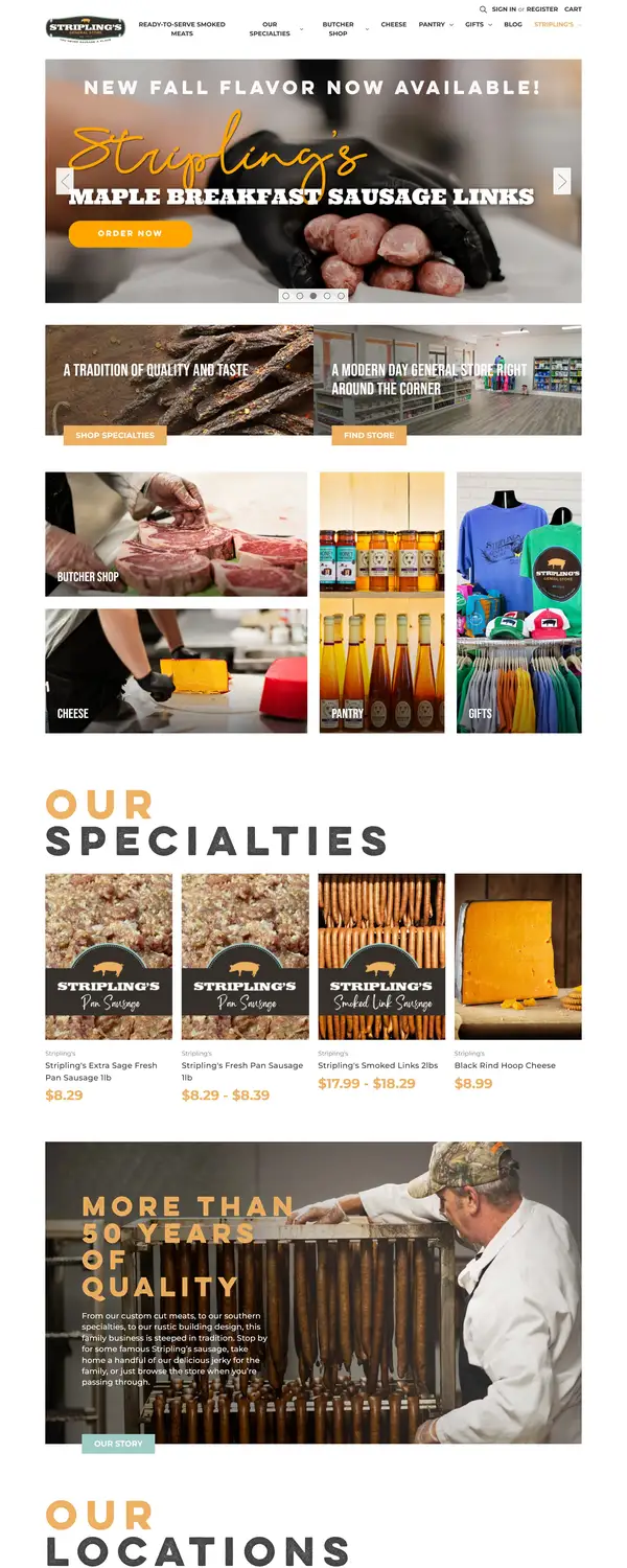 Striplings General Store website screenshot