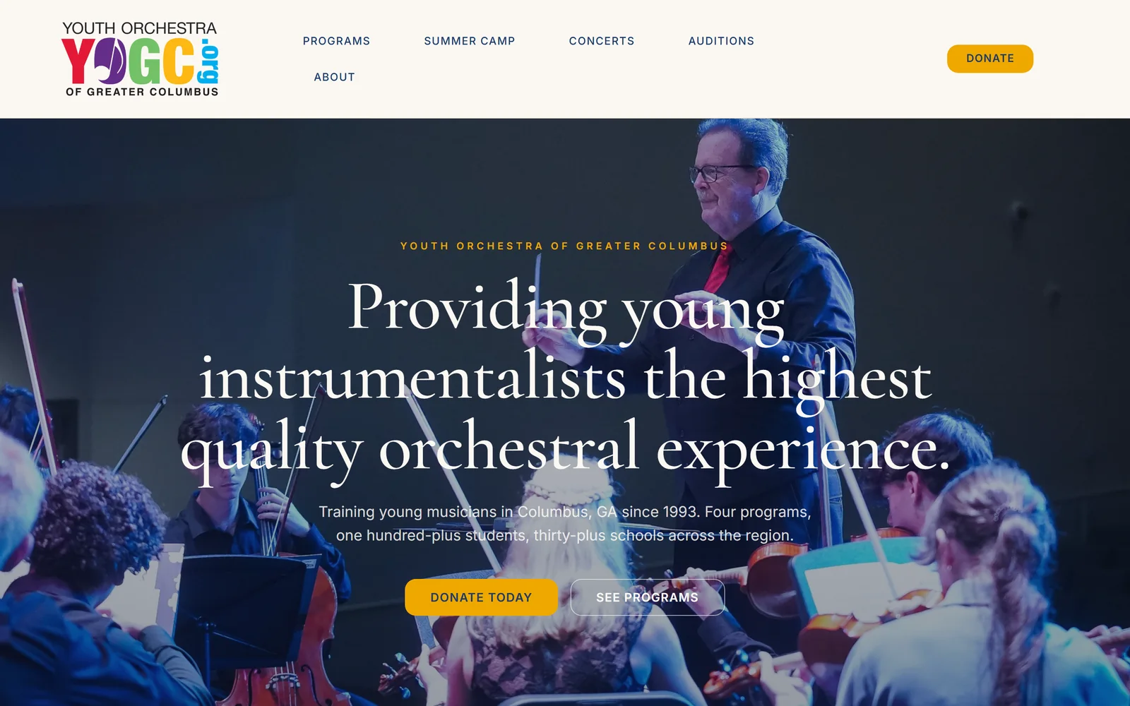 Youth Orchestra of Greater Columbus website screenshot
