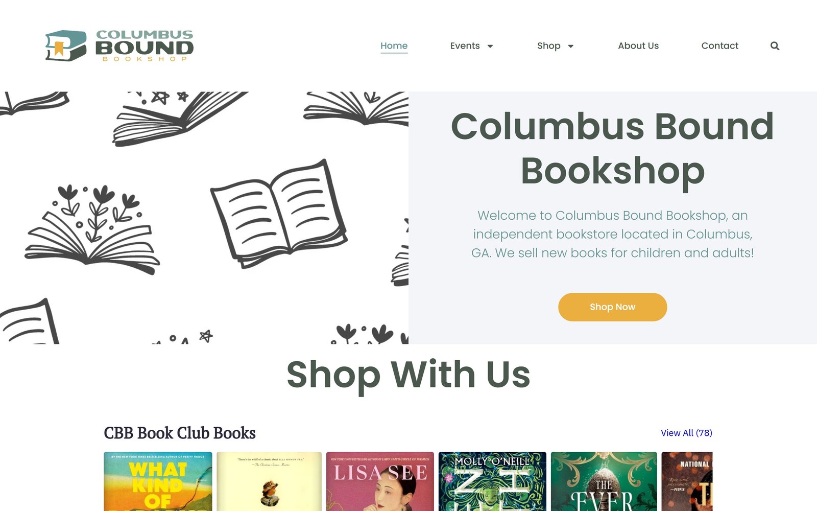 Columbus Bound Bookshop website on desktop