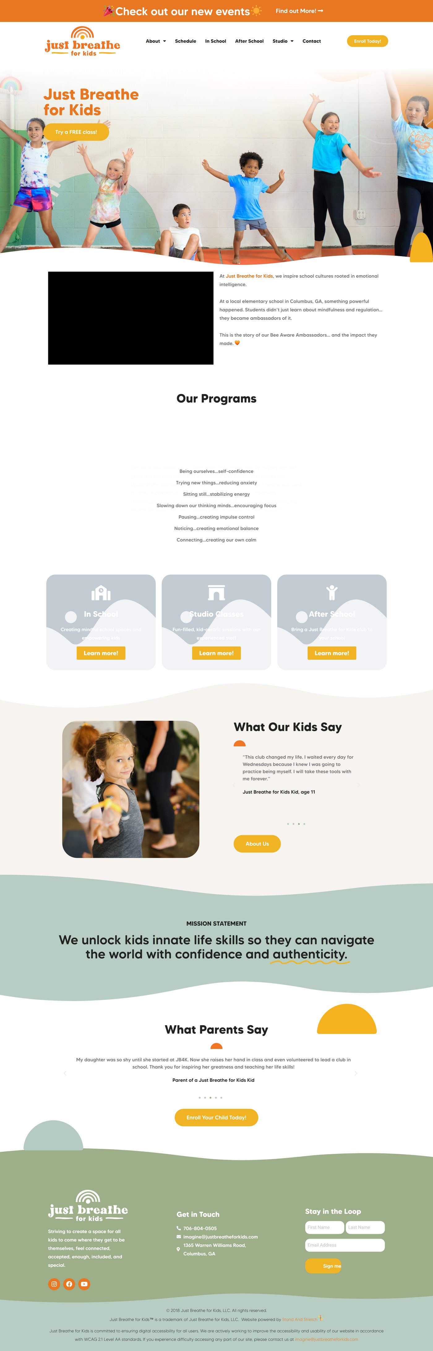 Just Breathe for Kids full website