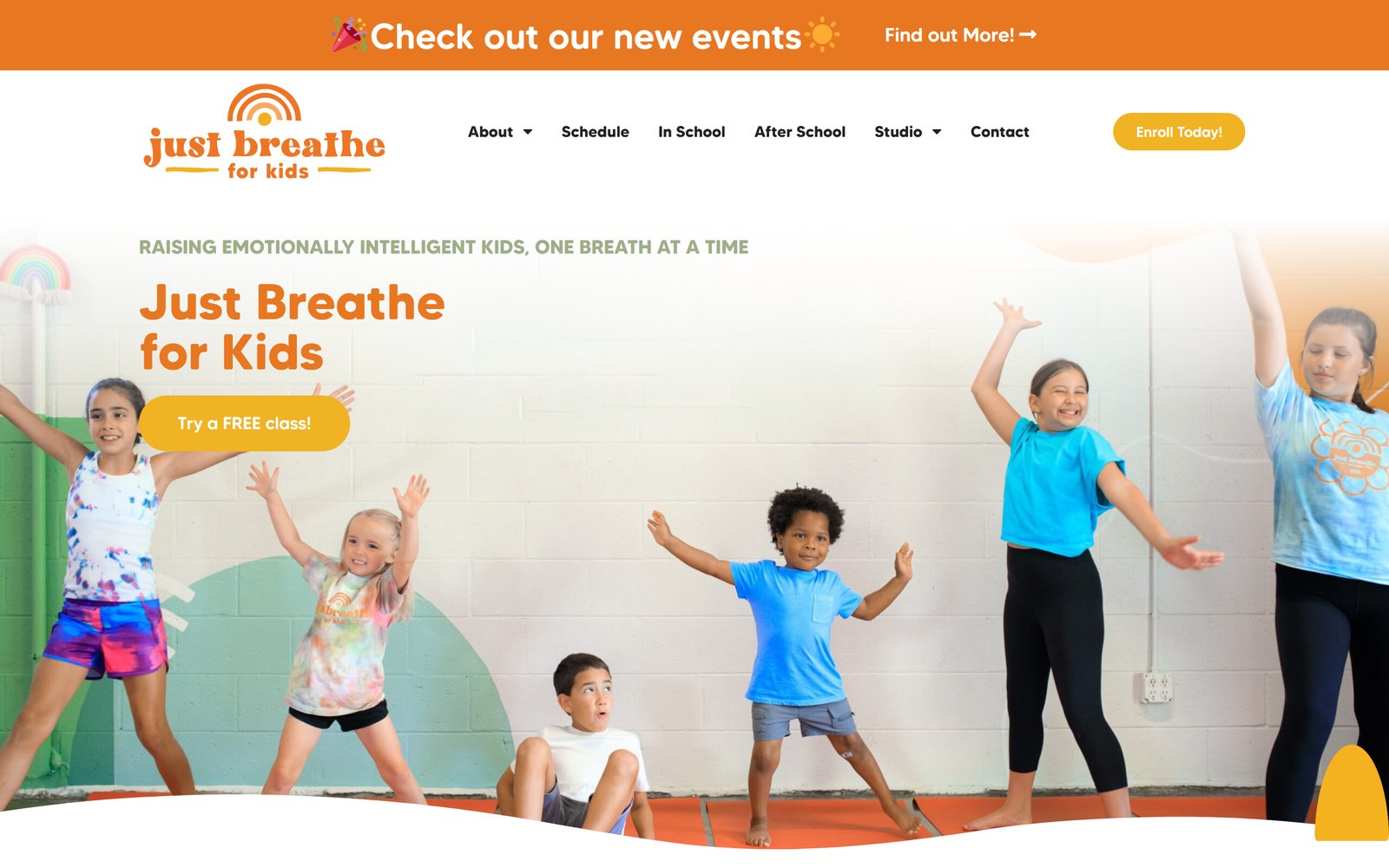 Just Breathe for Kids website on desktop