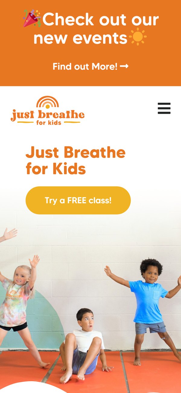 Just Breathe for Kids website on mobile