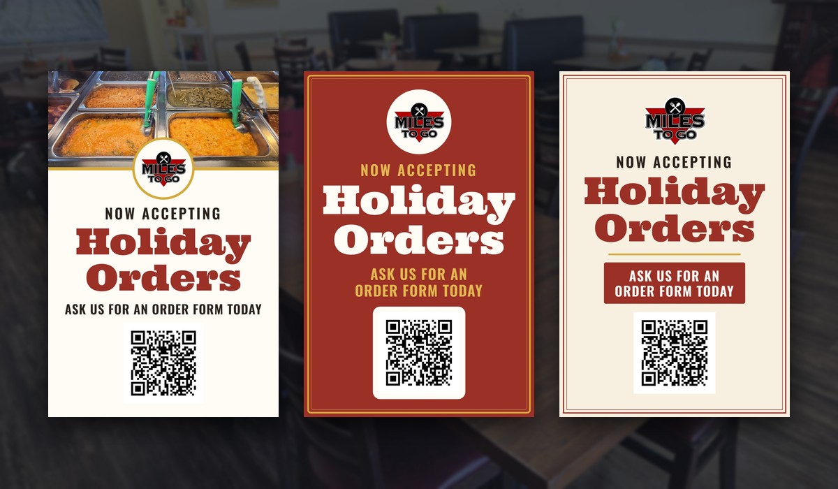 Three Miles To Go holiday table tents: Now accepting Holiday Orders, ask us for an order form today
