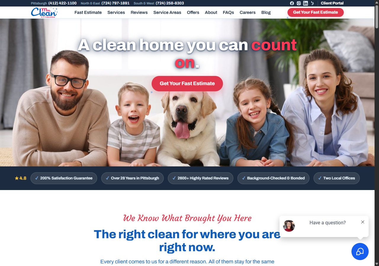 Mrs. Clean Pittsburgh website on desktop