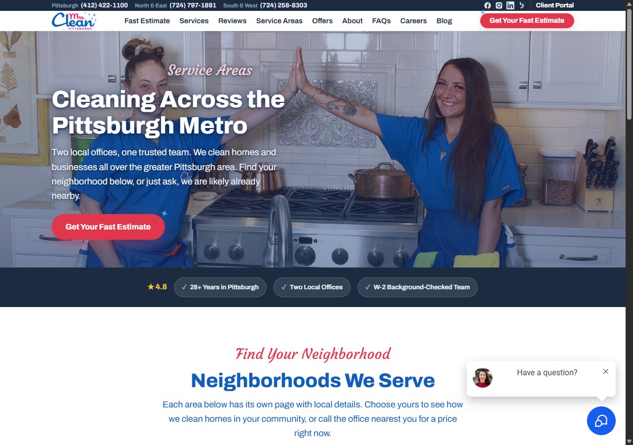 Mrs. Clean Pittsburgh Service Areas