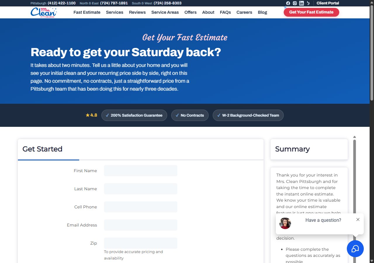 Mrs. Clean Pittsburgh The Booking Form