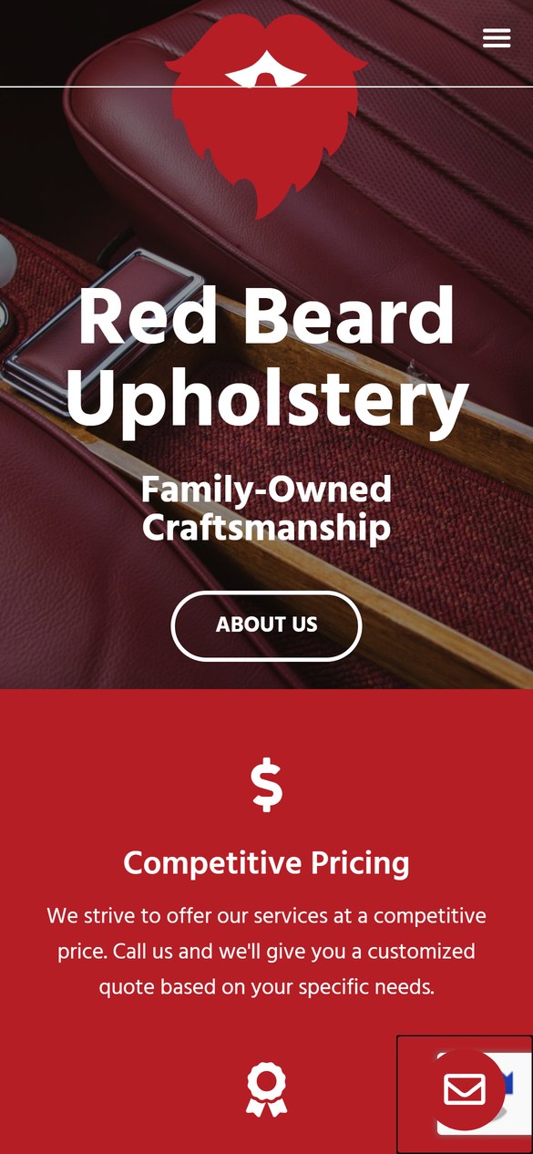 Red Beard Upholstery website on mobile
